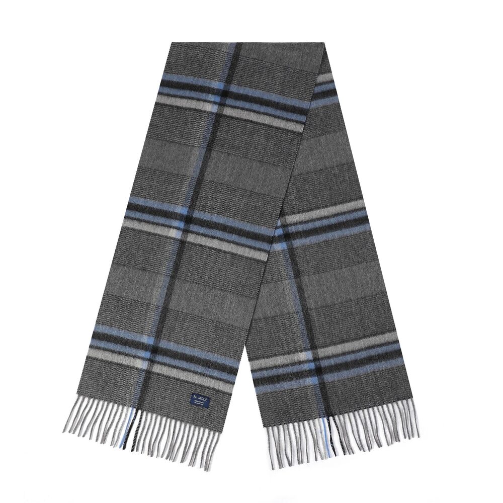 9399 100% Cashmere Scarf, Classic Plaid Design & Gift-Ready Packaging Blue